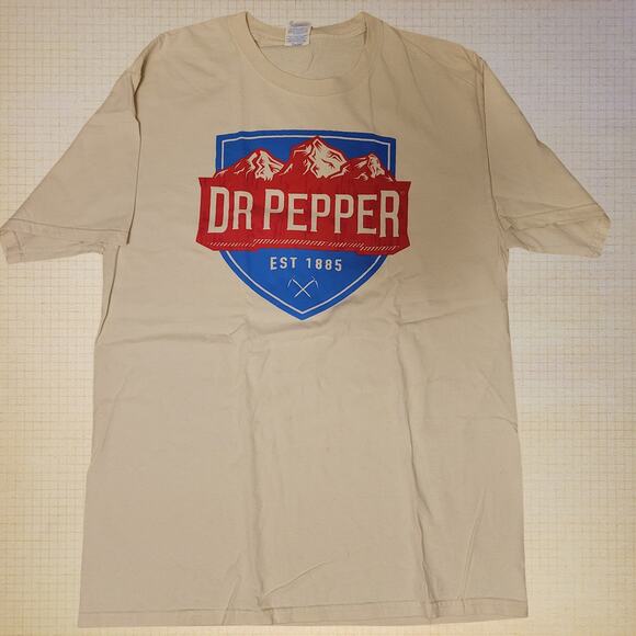 Dr Pepper Port & Company Logo T-Shirt Beige Short Sleeve Graphic Tee - Picture 1 of 6